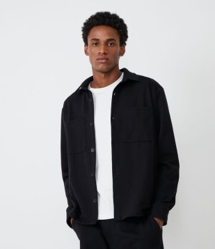 Camisa Overshirt Em Algodão Com Bolsos Frontais Preto