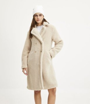 Casaco Alongado Em Sherpa Com Bolsos Off White