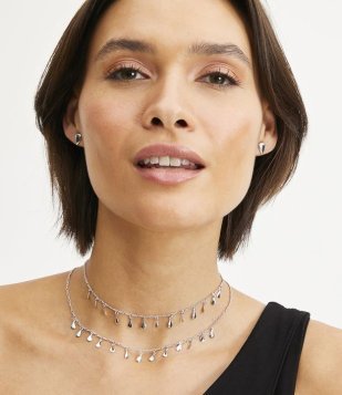 Conjunto De Colar E Brincos Em Metal Com Gotinhas Prata