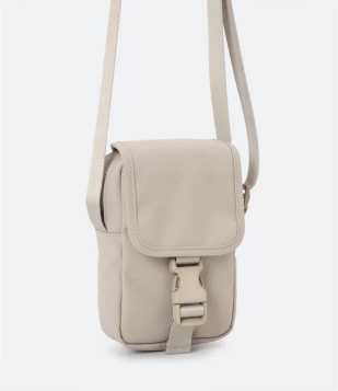 Bolsa Mini Bag com Bolso de Zíper e Fivela Frontal Bege