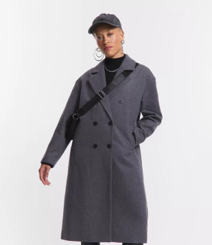 Casaco Sobretudo Em Polyvelour Com Abotoamento Frontal Cinza