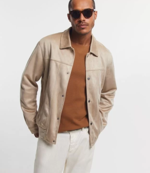Jaqueta Trucker Em Suede Bege