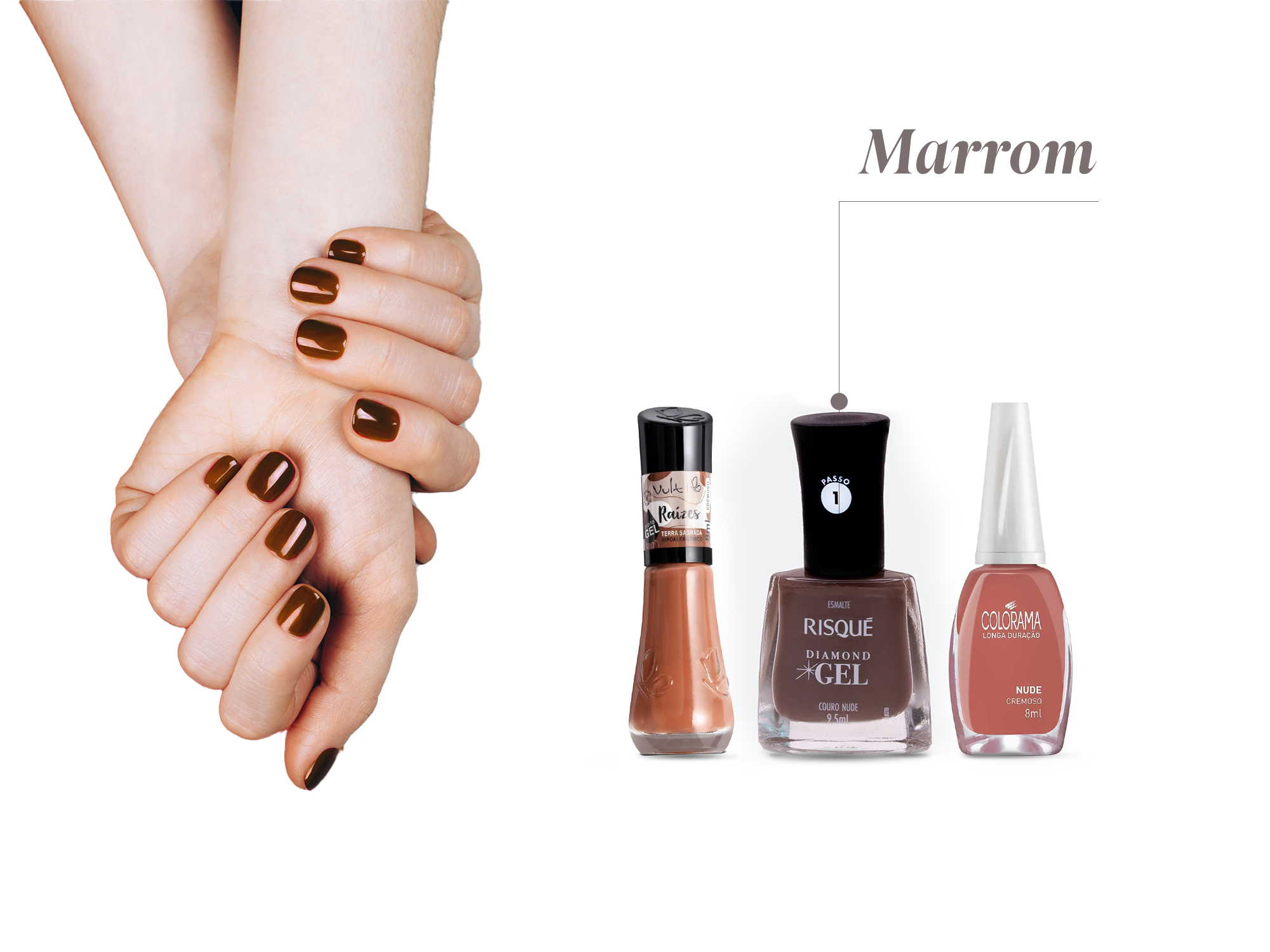 Esmalte em ton de marrom e frascos de esmalte marrom
