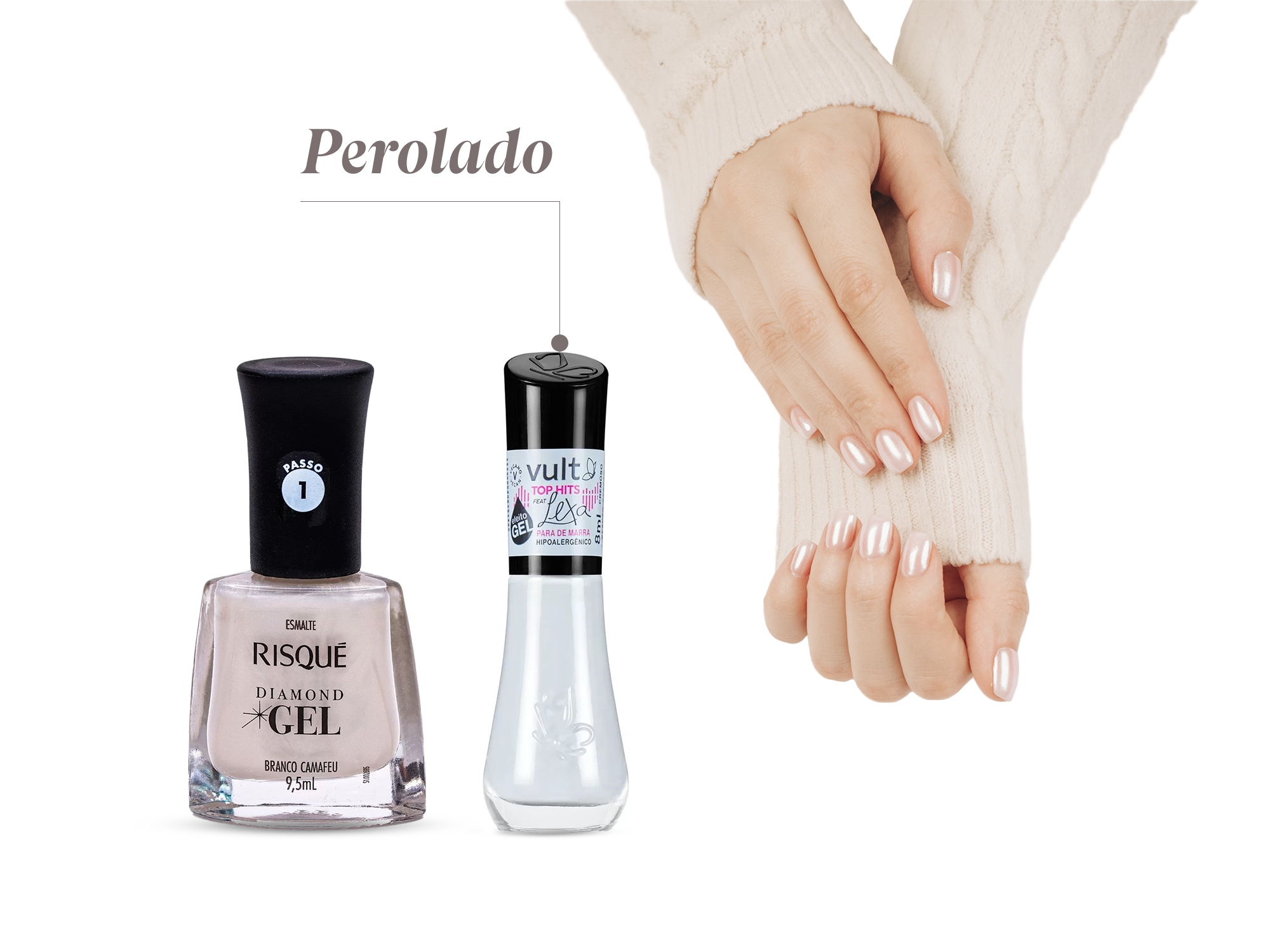 Esmalte em tom de perolado e frascos de esmalte perolado
