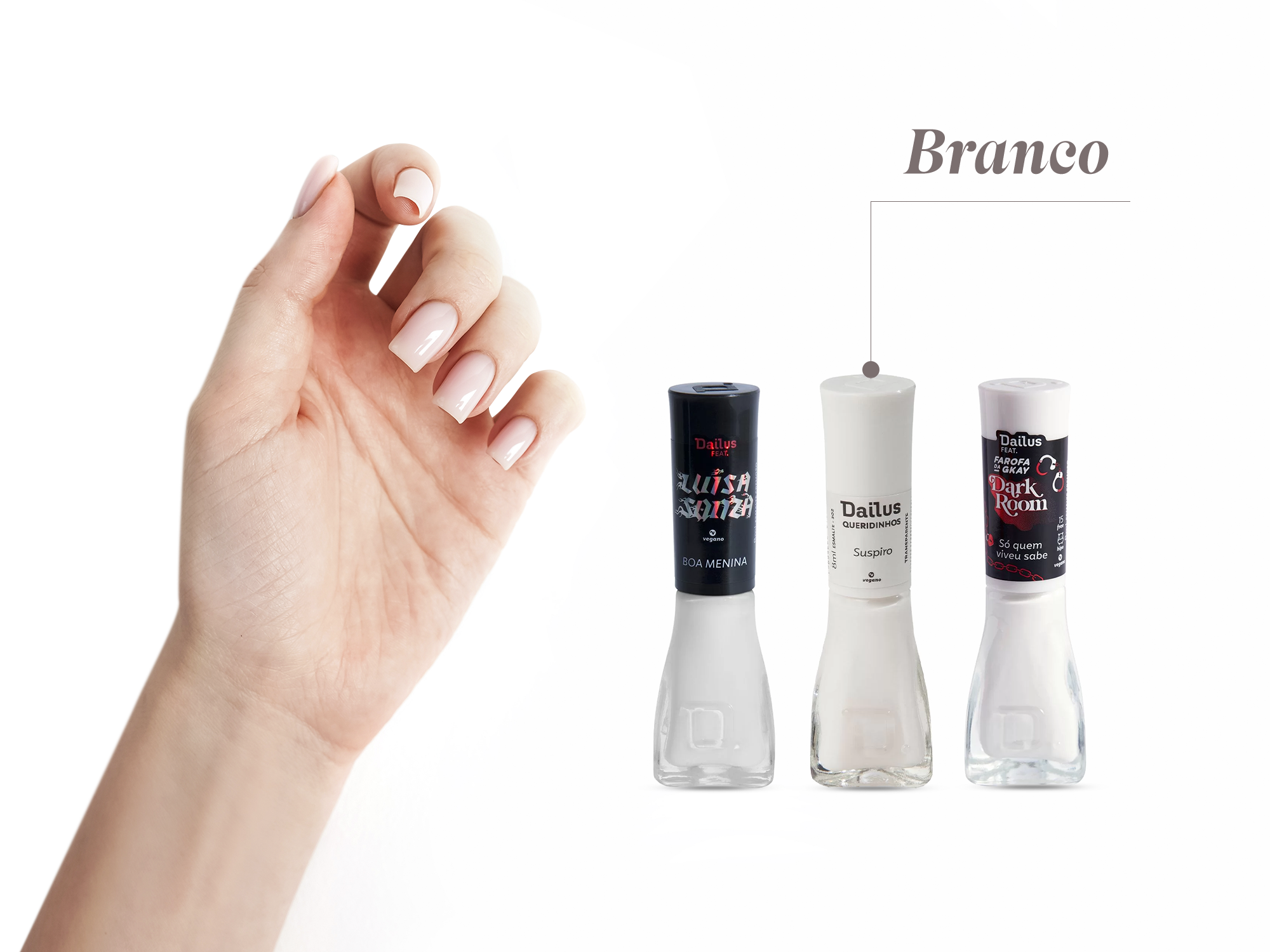 Esmalte em tom de branco e frascos de esmalte branco
