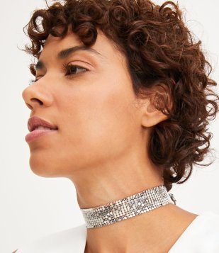 Gargantilha Em Malha De Metal Com Fechamento Lagosta Prata