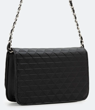 Bolsa Baguete Com Alça De Corrente E Estampa De Triângulo Embossed Preto