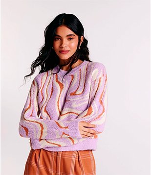 Suéter Em Tricô Com Textura De Pelinhos Lilás