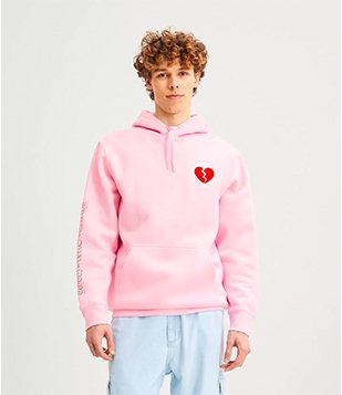 Blusão Regular Fechado Em Moletom Com Capuz E Estampa De Coração Partido Rosa