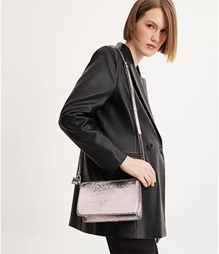 Bolsa Pequena Metalizada Com Zíper E Textura Cobra Off White Metalizado