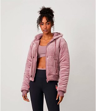 Jaqueta Puffer Esportiva Com Capuz Lilás