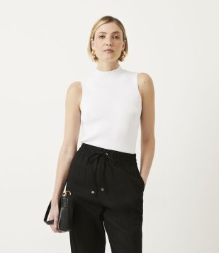 Blusa Regata Básica Em Tricô Com Gola Alta Branco