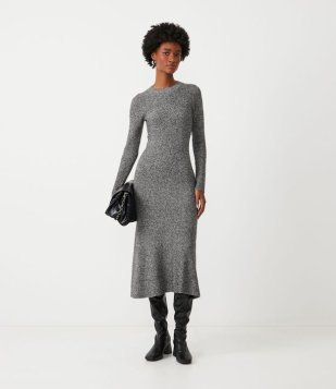 Vestido Midi Em Tricô Com Babado Na Barra Cinza