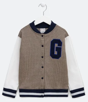 Jaqueta Infantil Com Estampa Xadrez E Bordado No Peito- Tam 5 A 14 Anos Branco/ Azul/ Bege