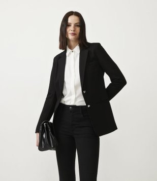 Blazer Alongado Em Ponto Roma Com Bolsos Embutidos Preto
