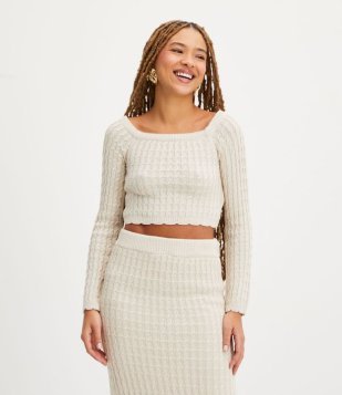 Blusa Texturizada Com Ponto Trançado Off White