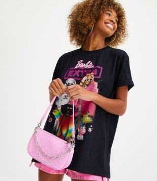 Bolsa Baguete Com Correntes Rosa