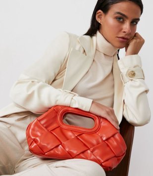 Bolsa Clutch Em Material Sintético Tressê Com Alça Removível Laranja