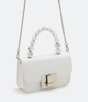 Bolsa Satchel Com Alça De Mão Com Bolinhas Metálicas Off White