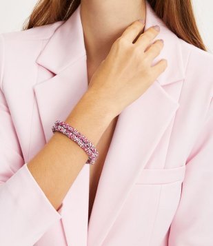 Bracelete Tubular Em Plástico Com Strass Rosa