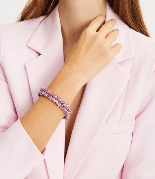 Bracelete Tubular Em Plástico Com Strass Rosa