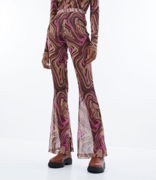 Calça Bailarina Em Tule Com Estampa Abstrata Marrom