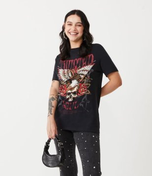 Camiseta Em Algodão Com Manga Curta E Estampa Twisted Soul Preto