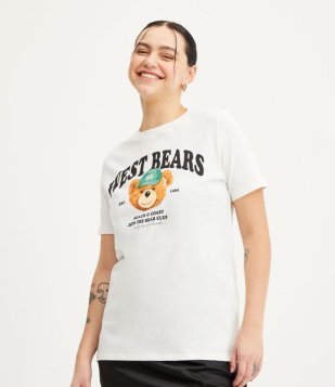 Camiseta Em Meia Malha Com Manga Curta E Estampa West Bears Branco Neve