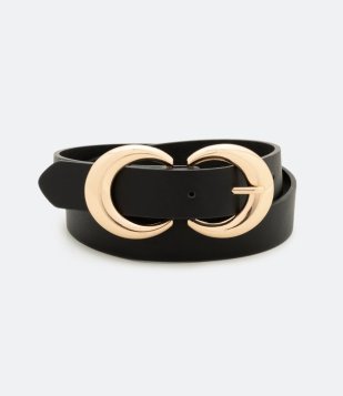 Cinto Médio Com Duas Fivelas Em Metal Preto