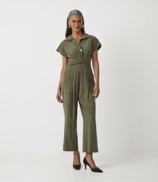 Macacão Midi Em Viscose Drapeado Com Decote V Verde