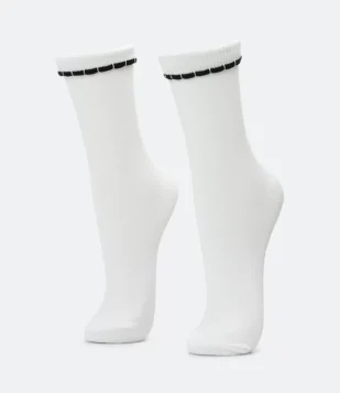 Meia Cano Alto Em Algodão Com Detalhe Na Borda Branco/ Preto