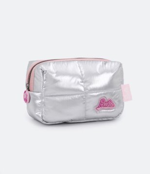 Nécessaire Tijolo Puffer Com Patch Barbie Prata