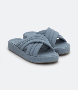 Sandália Puffer Em Jeans Azul