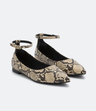 Sapatilha Com Tornozeleira E Textura Snake Bege