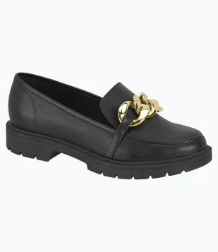 Sapato Loafer Com Detalhe Em Corrente Preto