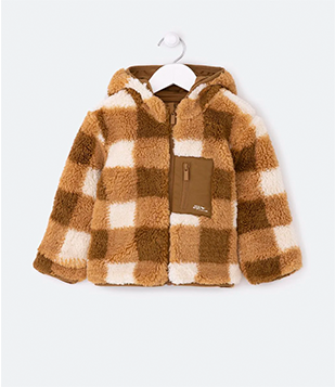 Jaqueta Infantil Em Sherpa Com Capuz E Estampa Xadrez - Tam 1 A 5 Anos Marrom