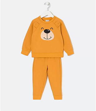 Conjunto Infantil Estampa Carinha De Urso E Orelhinhas Interativas  Amarelo