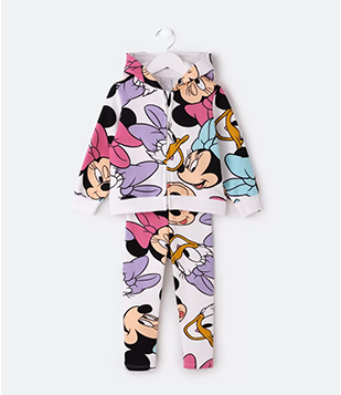 Conjunto Infantil Em Moletom Com Capuz Estampa Minnie E Margarida