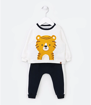 Conjunto Infantil Em Moletom Com Estampa Interativa Cara De Tigre