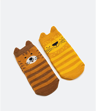 Kit 02 Pares de Meias Infantis com Bichinhos e Orelhinhas