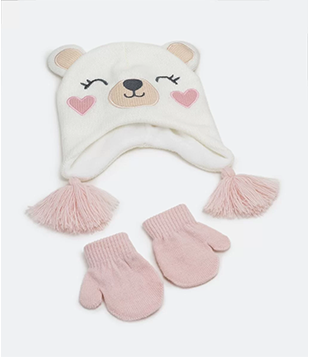 Kit Infantil Com Luvas E Gorro De Orelhinhas E Cara De Ursa