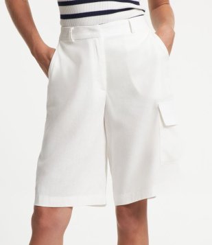 Bermuda Alongada Em Viscolinho Com Bolso Lateral Branco Neve