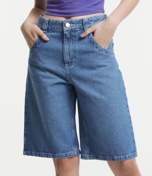 Bermuda Jorts Ampla Em Jeans Azul