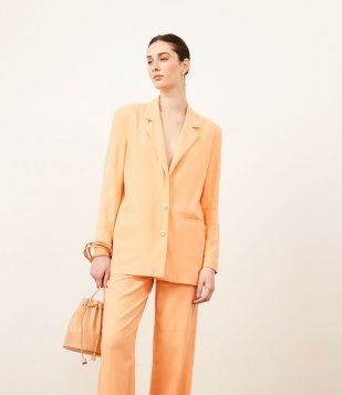 Blazer Alongado Em Linho Com Botões Diferenciados Laranja