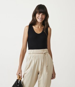 Blusa Regata Básica Em Ribana Preto