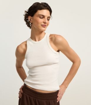 Blusa Regata Básica em Ribana com Leve Textura Branco