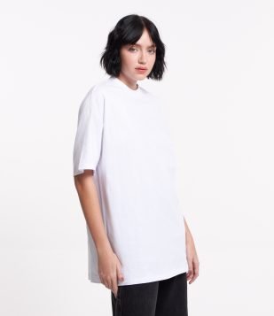 Blusa T-shirt em Meia Malha e com Manga Curta Branco