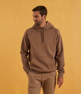 Blusão Fechado Básico Em Moletom Com Capuz E Bolso Canguru Marrom