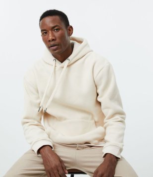 Blusão Fechado Em Fleece Com Capuz E Bolso Canguru Bege