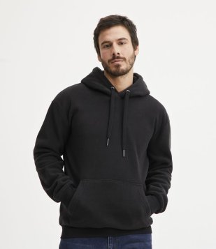 Blusão Fechado Em Fleece Com Capuz E Bolso Canguru Preto